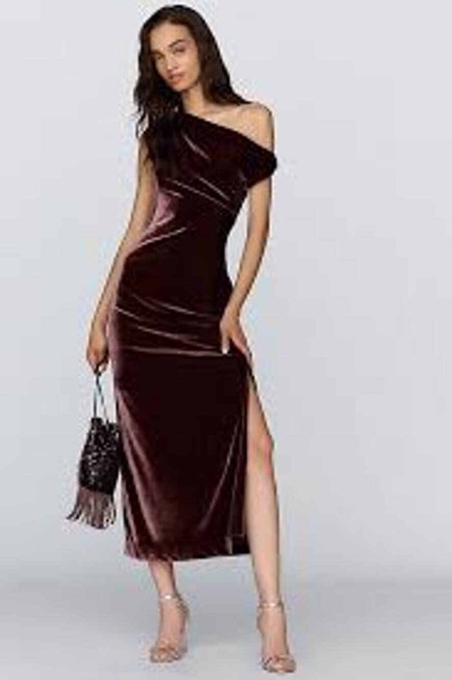 BHLDN Anthropologie Dark Red Velvet Off the Shoulder Evening Dress size 4